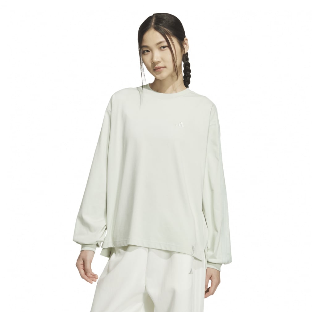 エッセンシャル プラス スリー ストライプス ルーズ フィット 長袖 Tシャツ(ペールグリーン-S)