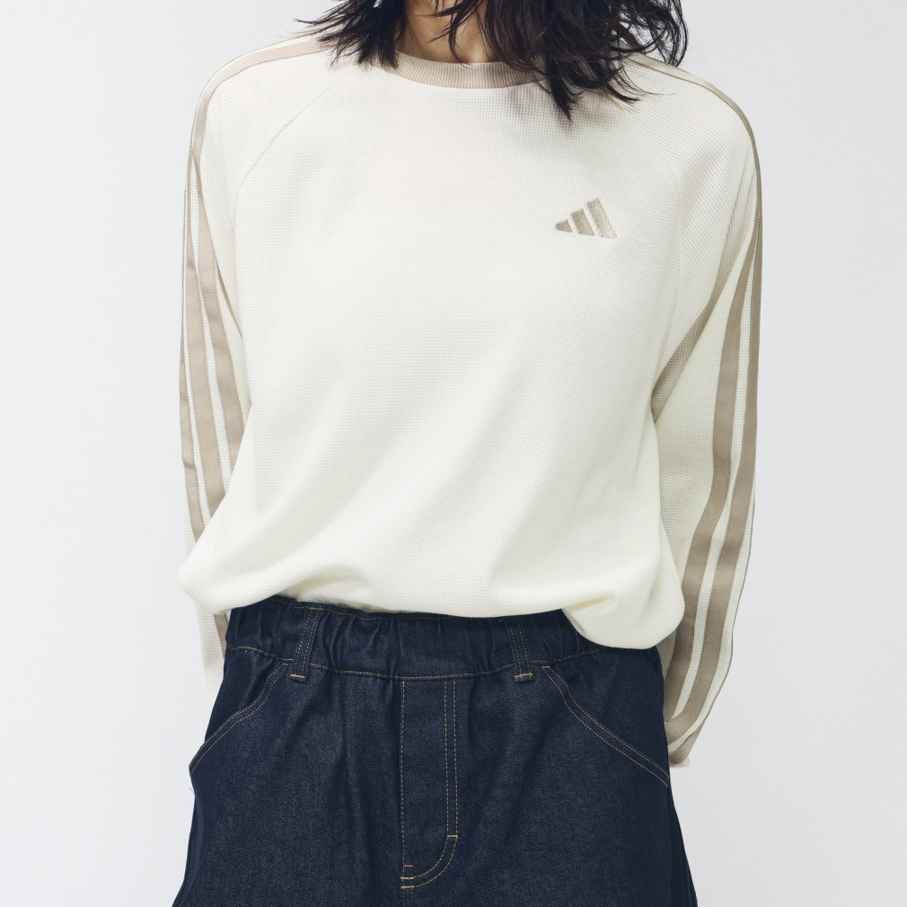 アディダス レディース 長袖 Tシャツ ワッフル スリーストライプス オーバーサイズフィット ロングスリーブTシャツ ZG330 KE7551 KE7552 KE7550 adidas