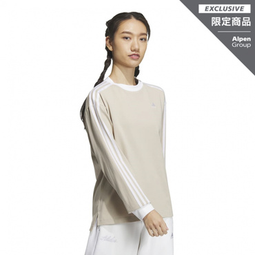 スリーストライプス ルーズフィット 長袖Tシャツ(ベージュ-XL)