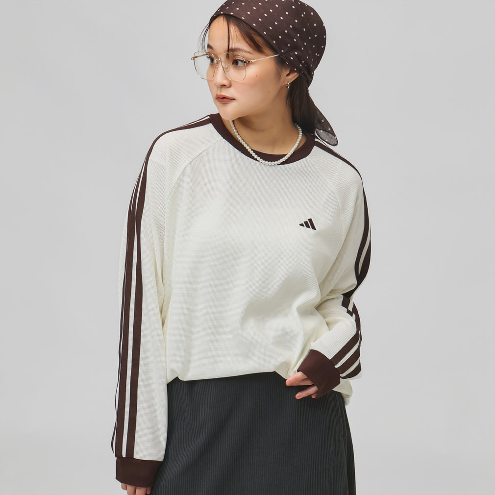 LUXFLOW ALPHA ワッフル 長袖 Tシャツ(オフホワイト×ブラウン-S)