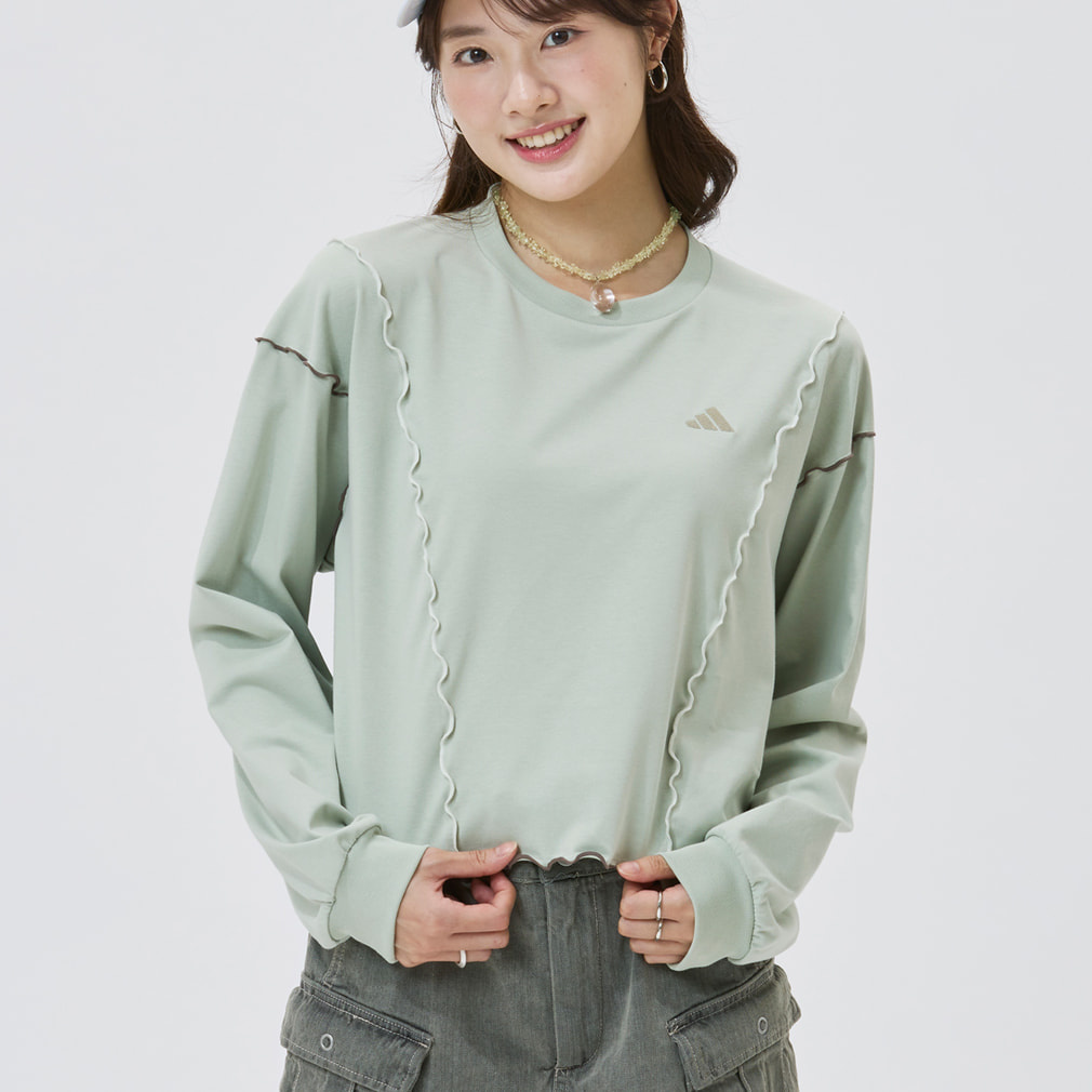 【Kep1er ダヨンさん着用】 PRISM COLLECTION メロウステッチ クルーネックスウェットシャツ(スモークグリーン-S)