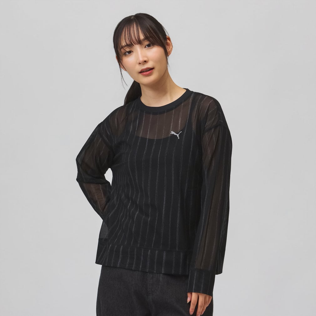 ESS ELEVATED シアー LS AOP Tシャツ(ブラック-S)