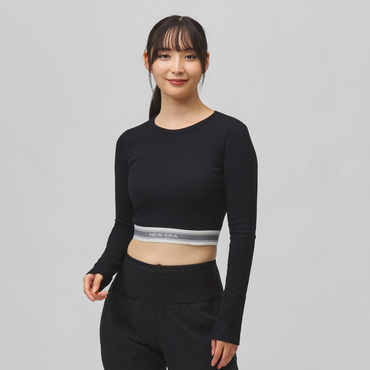 WS LS CROPPED RIB TEE JAQ TAPE BLK