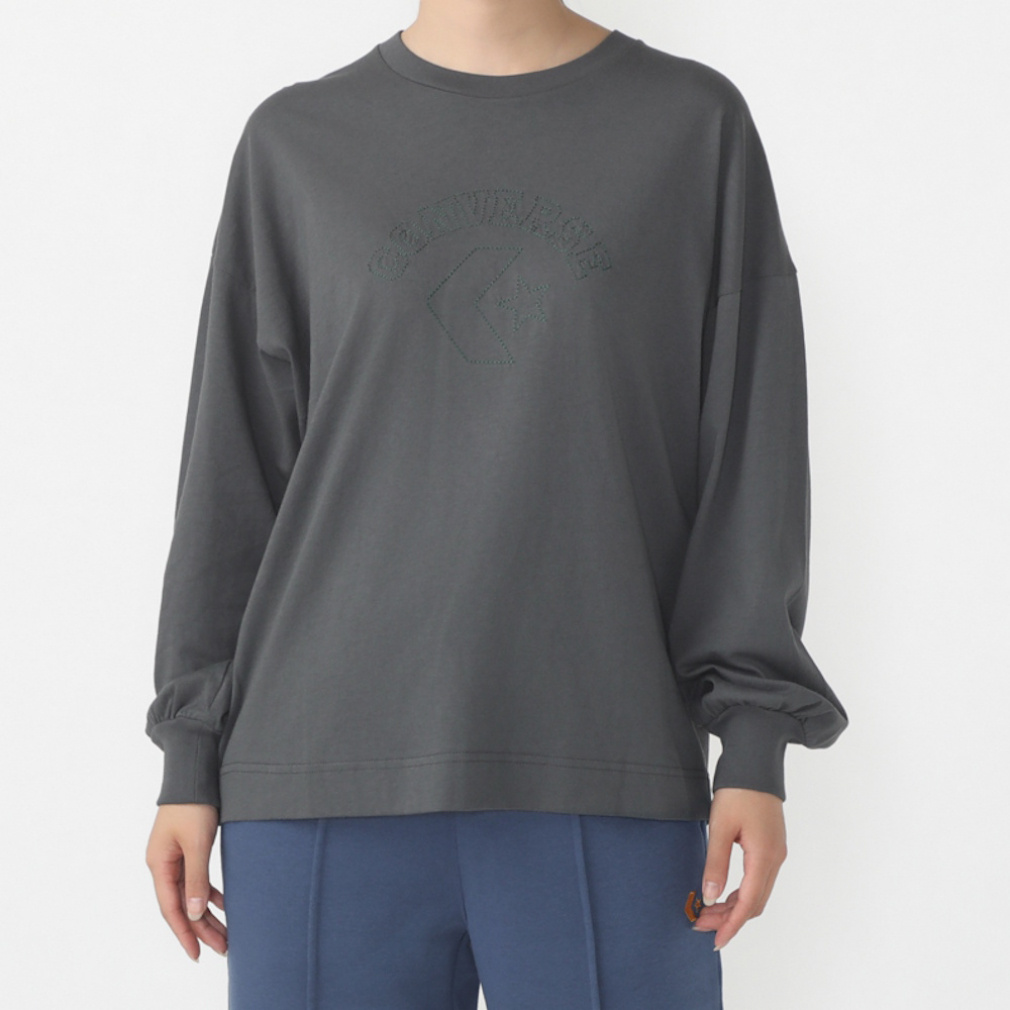 コンバース レディース 長袖 Tシャツ ステッチ ロゴ ロングスリーブ