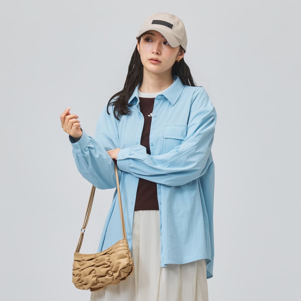 クールフィーリング UVカット 襟付き 長袖シャツ(サックスブルー-S)