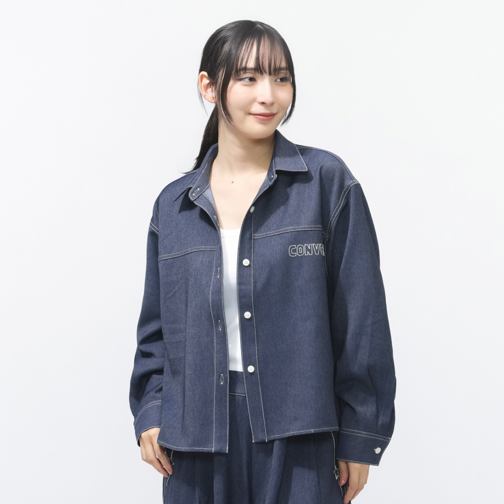 SYNTHETIC DENIM SHIRT L シンセティックデニムシャツ(ネイビー-M)