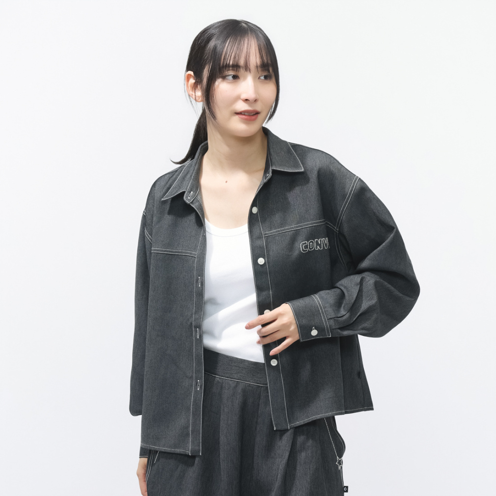 SYNTHETIC DENIM SHIRT L シンセティックデニムシャツ(ブラック-M)