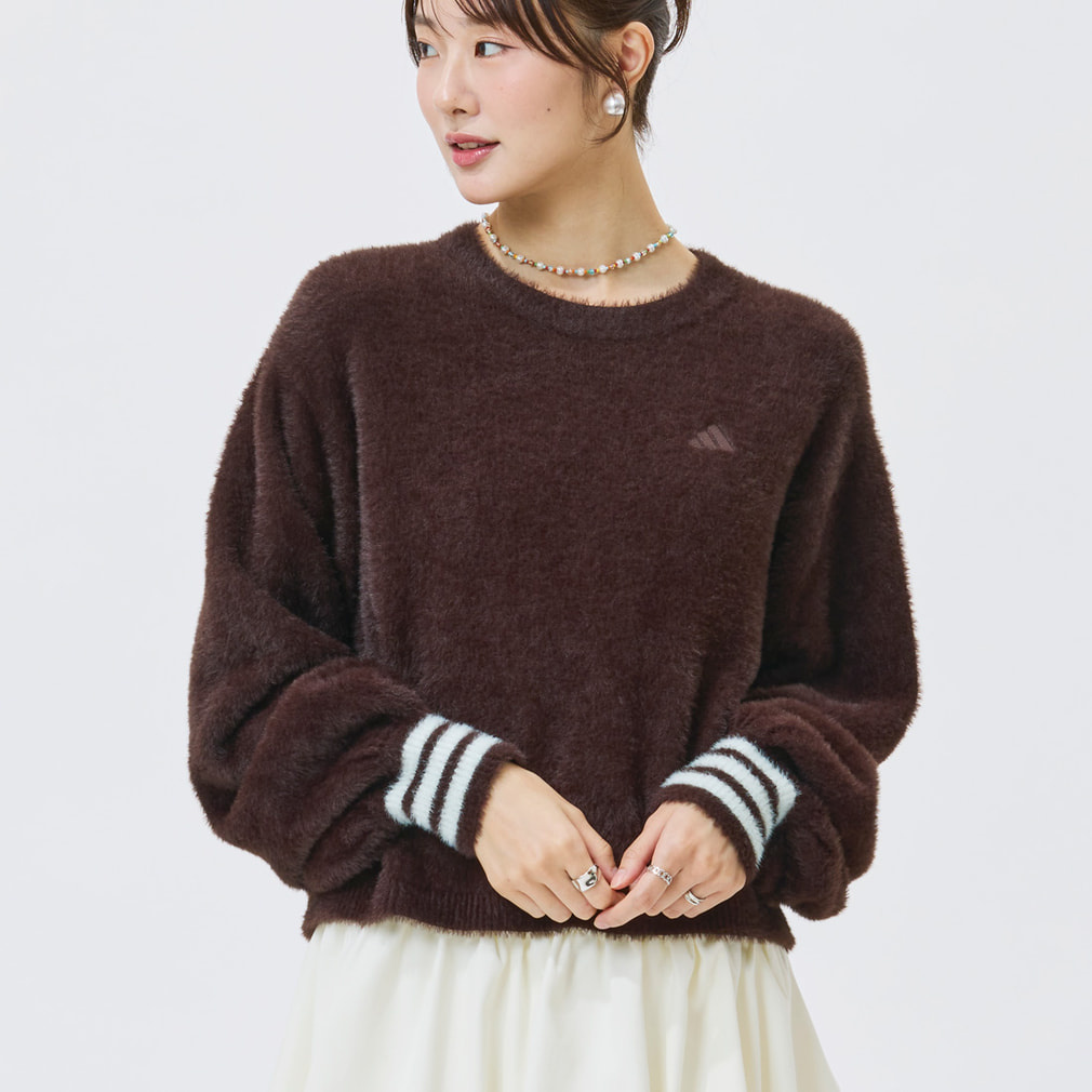 【Kep1er ヒュニンバヒエさん着用】 PRISM COLLECTION クロップド丈 シャギークルーネックニット(ダークブラウン-S)
