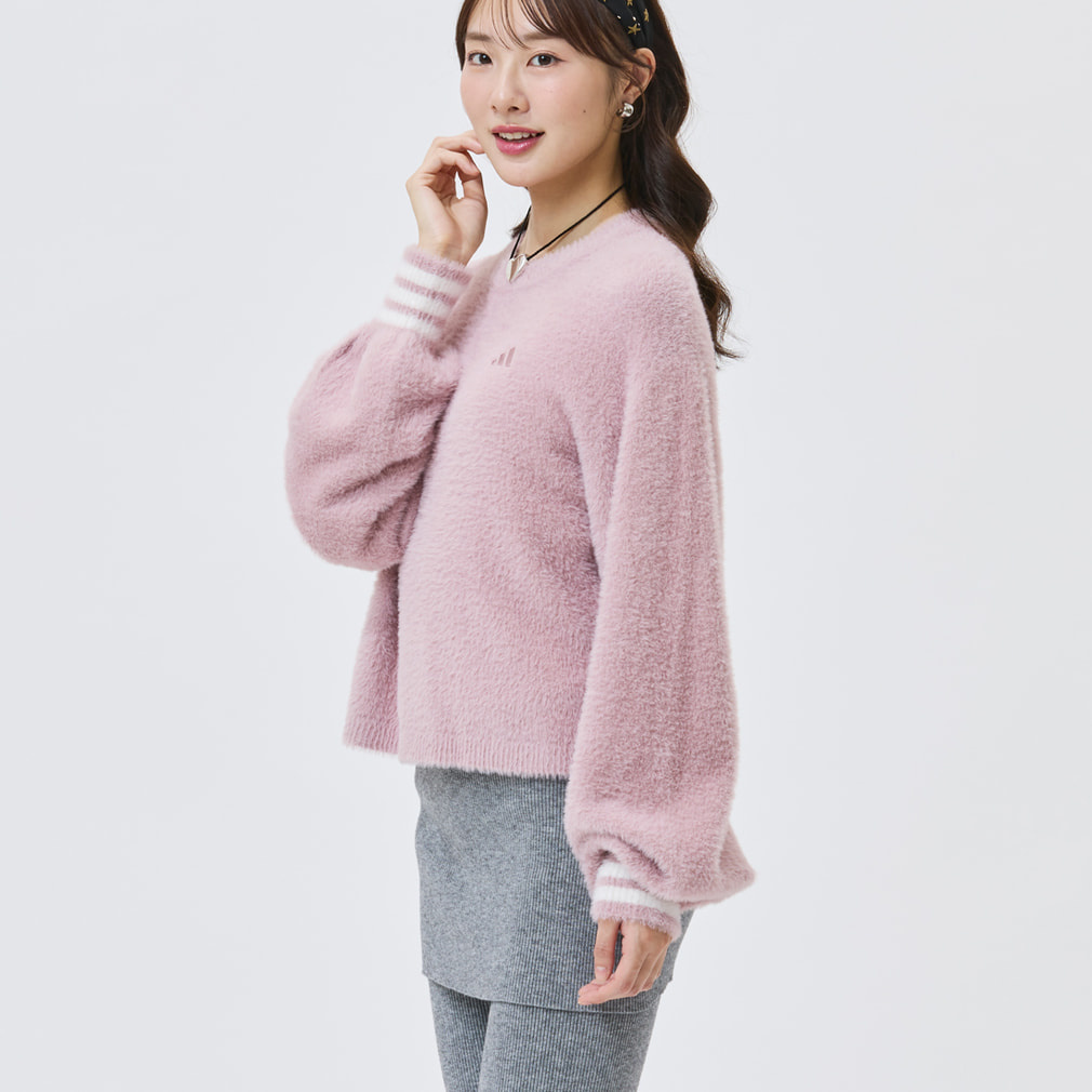 【Kep1er ヒュニンバヒエさん着用】 PRISM COLLECTION クロップド丈 シャギークルーネックニット(グレッシュピンク-S)