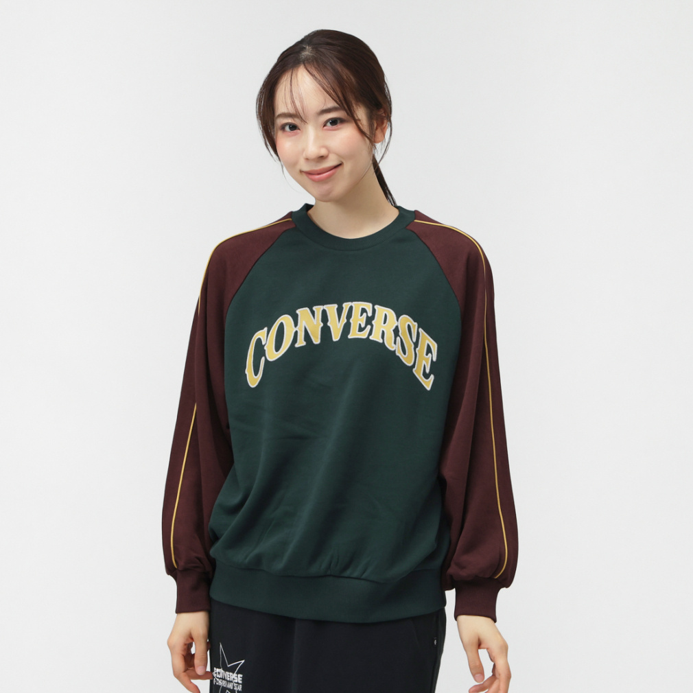 カラーブロック スウェットクルー(ディープグリン×バーガンディ-S)