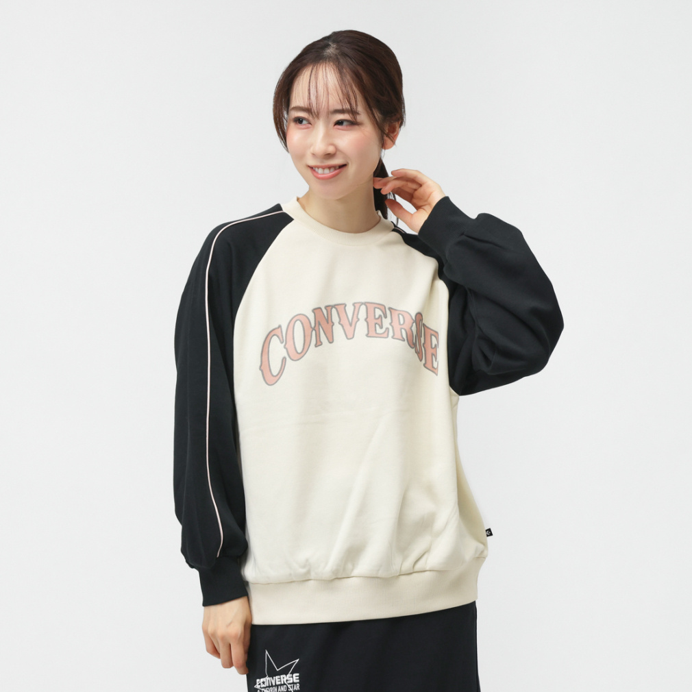カラーブロック スウェットクルー(オフホワイト×ブラック-S)