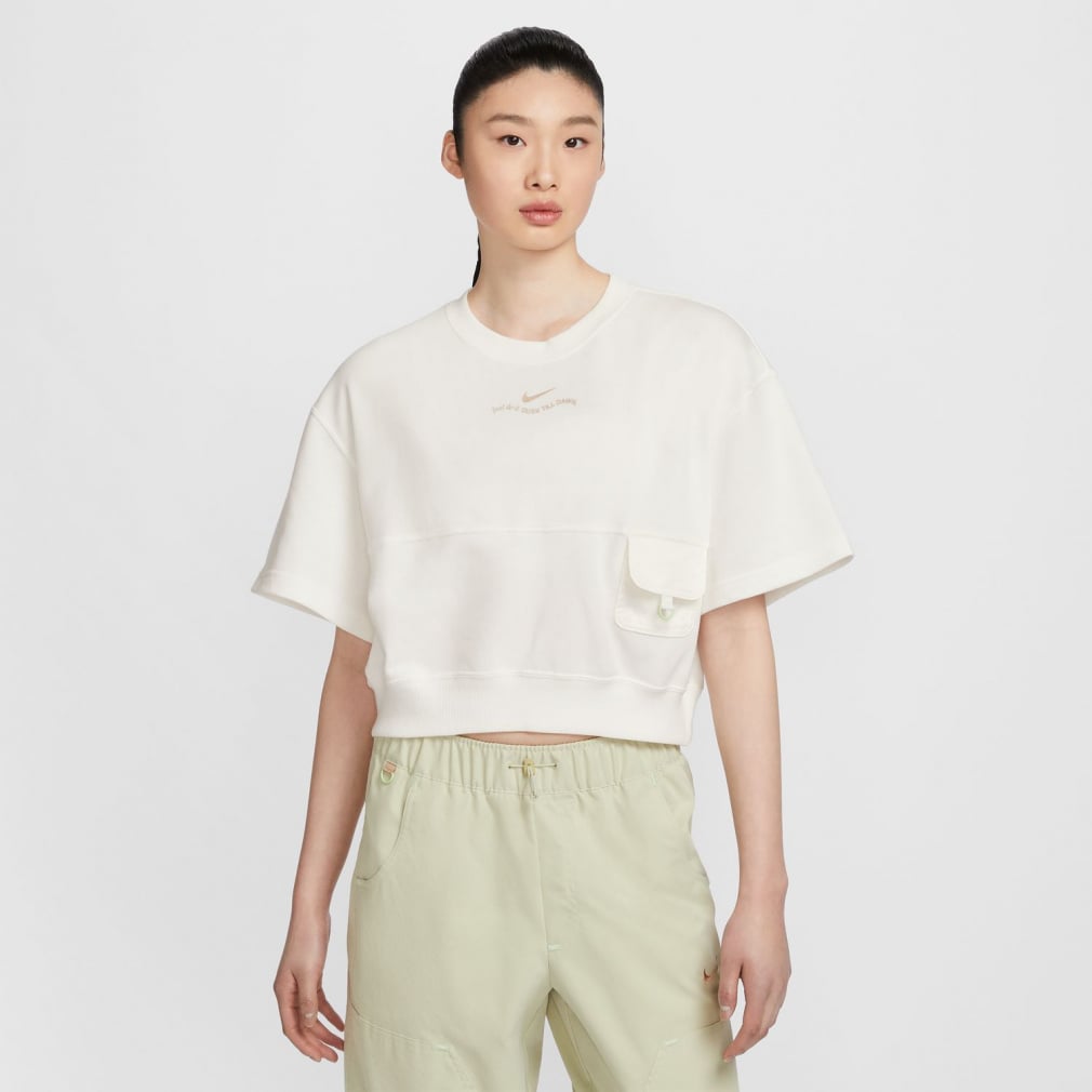 ウィメンズ NSW FT フリース S/S クロップ トップ GCEL(オフホワイト-S)