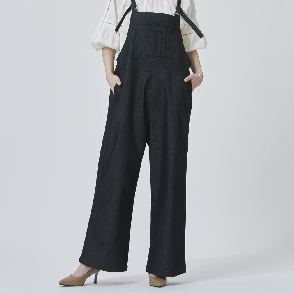 アルペン ストレッチ デニム オーバーオール(ブラック-S)