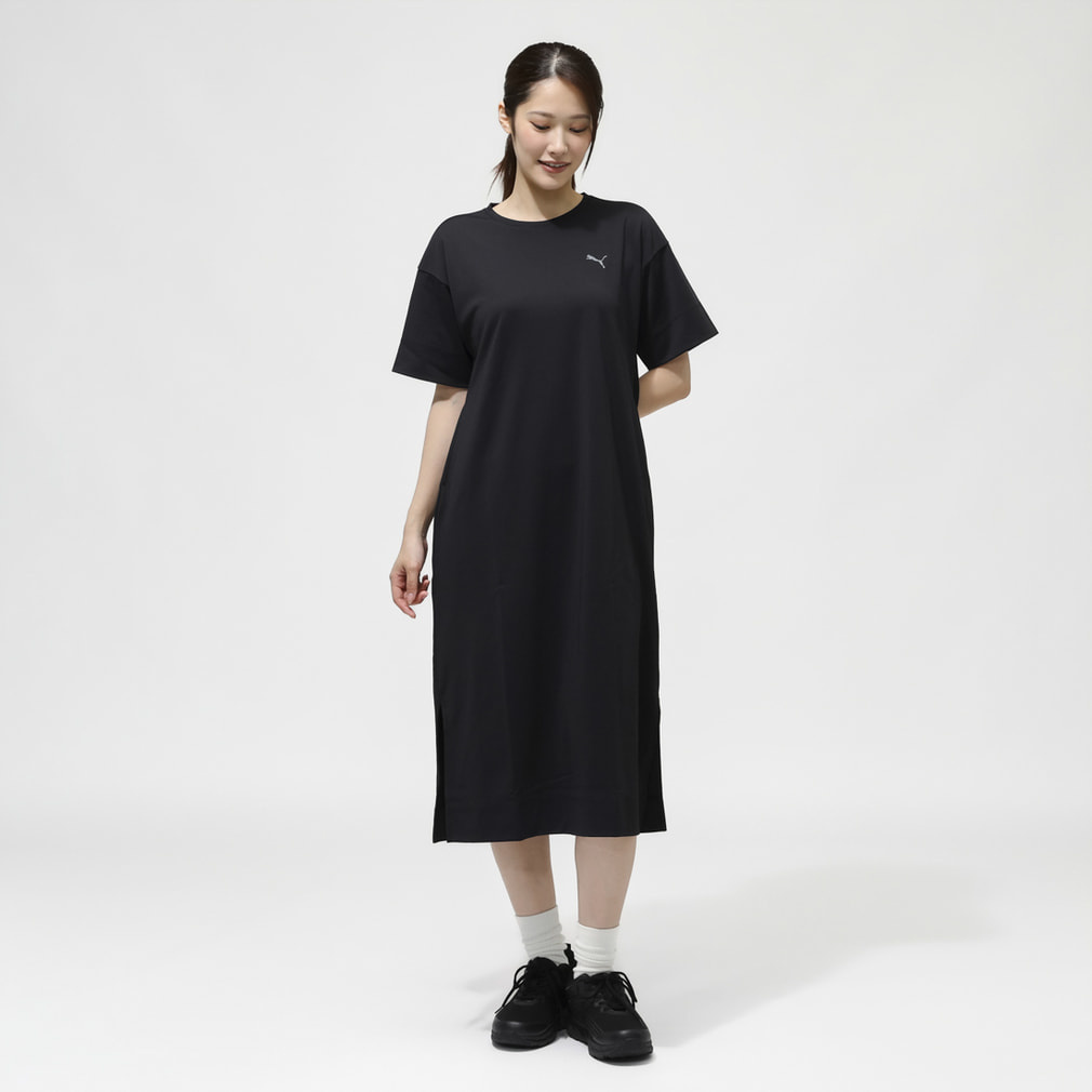 Puma レディース ブラック ワンピース L PUMAベルトブラック プーマ レディース ワンピース ESS ELEVATED クール ドレス 693774
