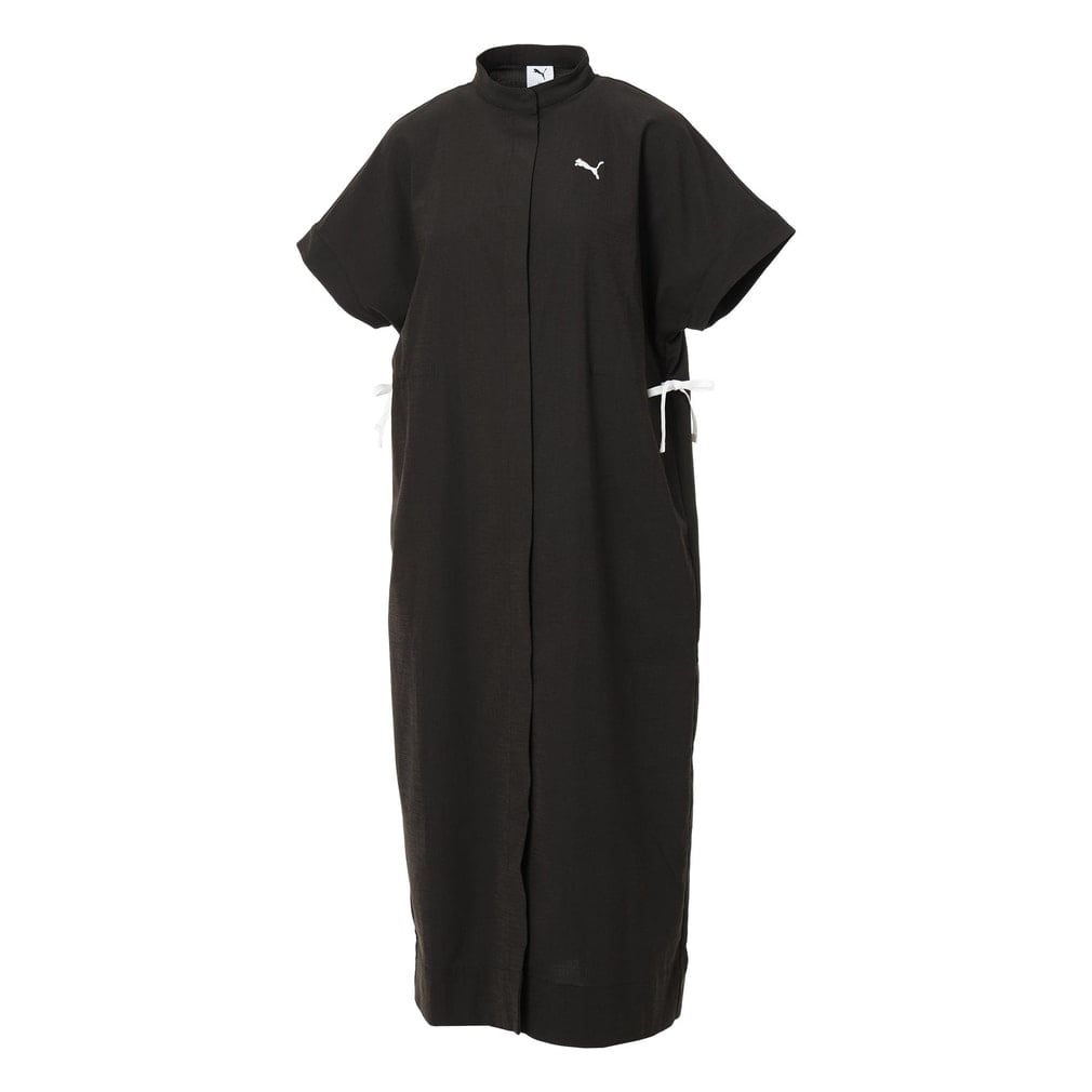 リネンミックスマテリアル ドレス(ブラック-S)