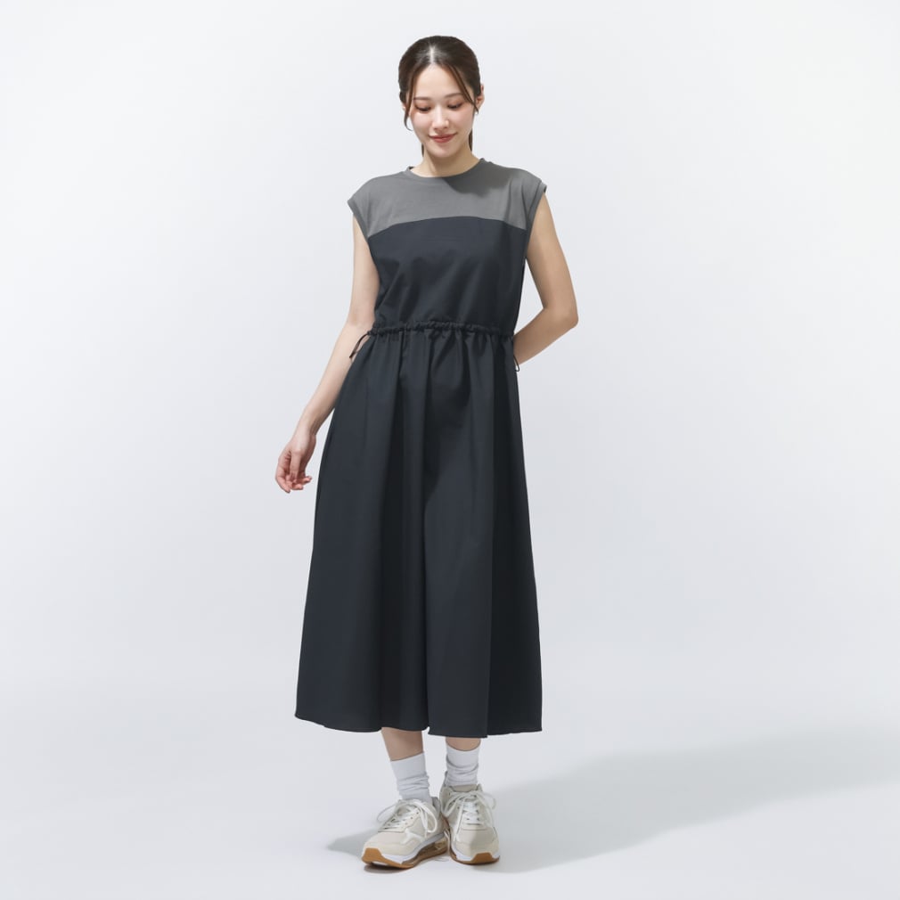 SEERSUCKER DOCKING ONEPIECE L シアサッカーワンピース(ネイビー×チャコールグレー-M)
