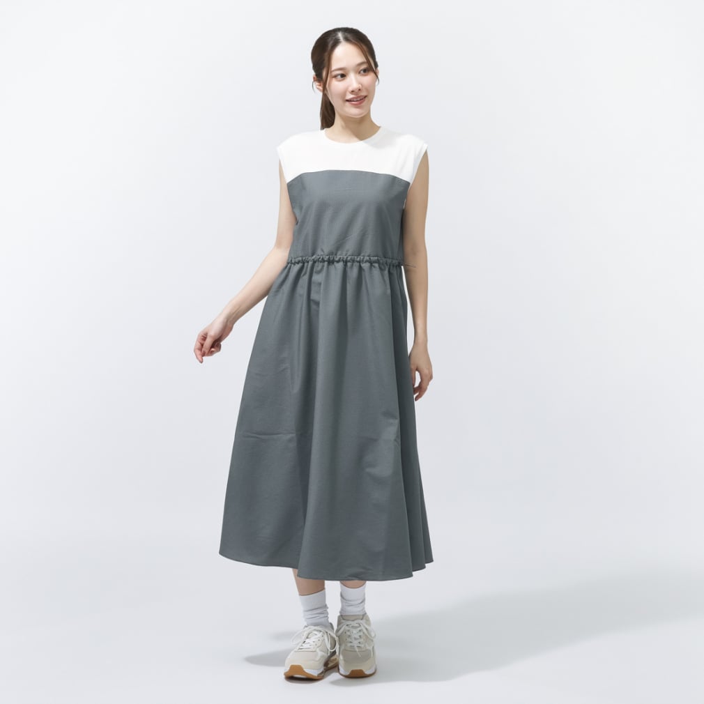 SEERSUCKER DOCKING ONEPIECE L シアサッカーワンピース(チャコールグレー×ホワイト-M)