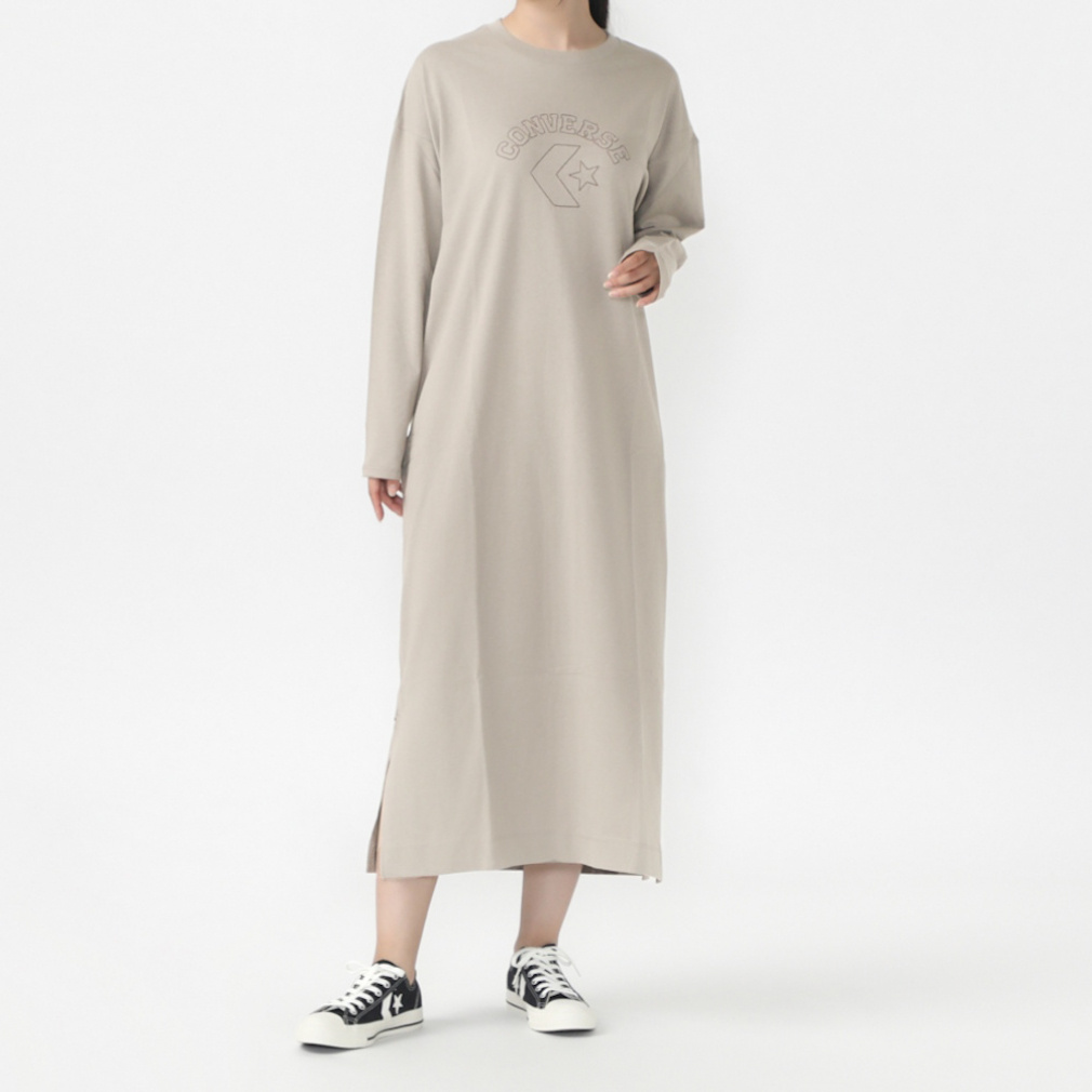 ステッチ ロゴ ワンピース(ベージュ-S)