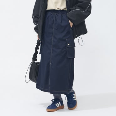 デニムライク ストレッチ ウーブン ルーズフィット カーゴスカート
