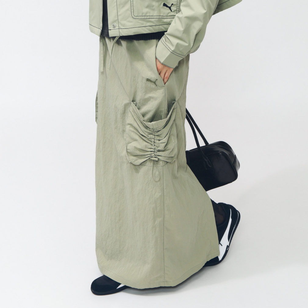 AUTUMN メッシュ ラインド ウーブン カーゴ スカート