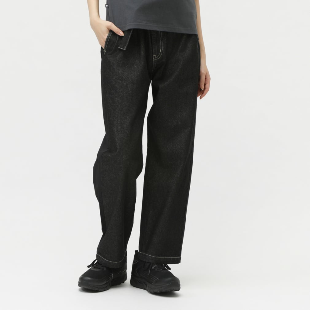 デニム コンビパンツ(ブラック-M)