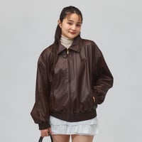 スタジアム フェイクレザー ルーズフィット ジャケット