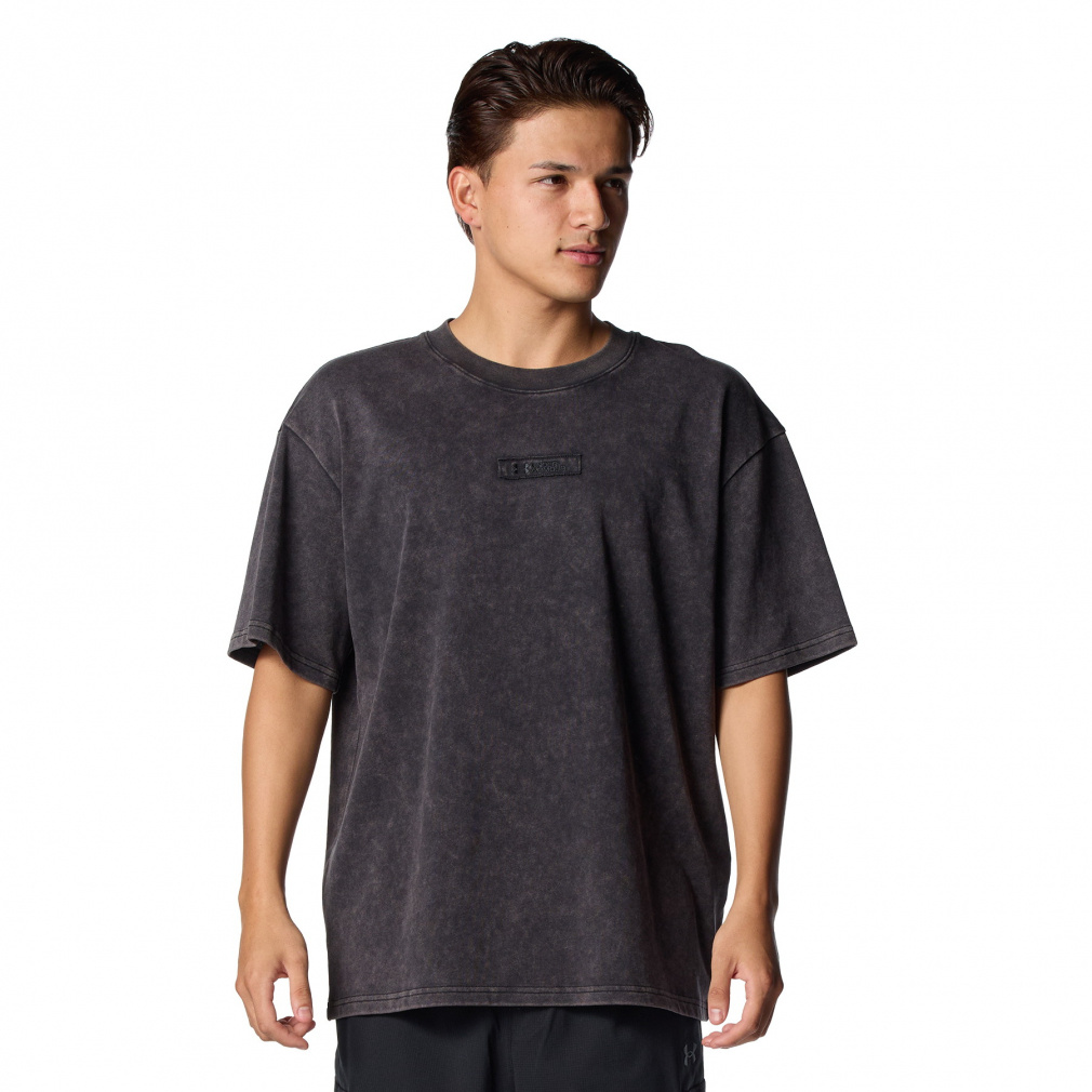 UAヘビーウエイト ウォッシュド ショートスリーブ Tシャツ(ブラック-S)