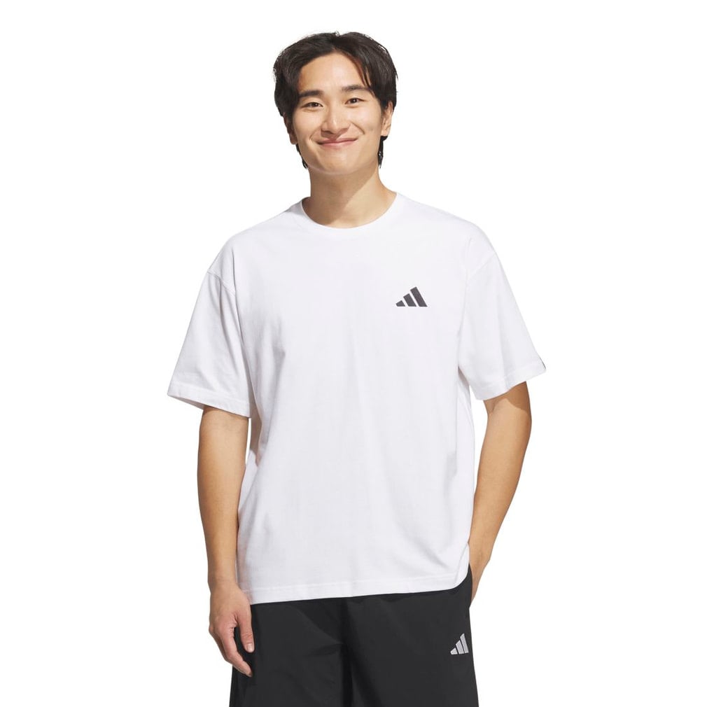 ホワイトコットン半袖Tシャツ アディダス メンズ 半袖Tシャツ エッセンシャルズ プラス ルーズ