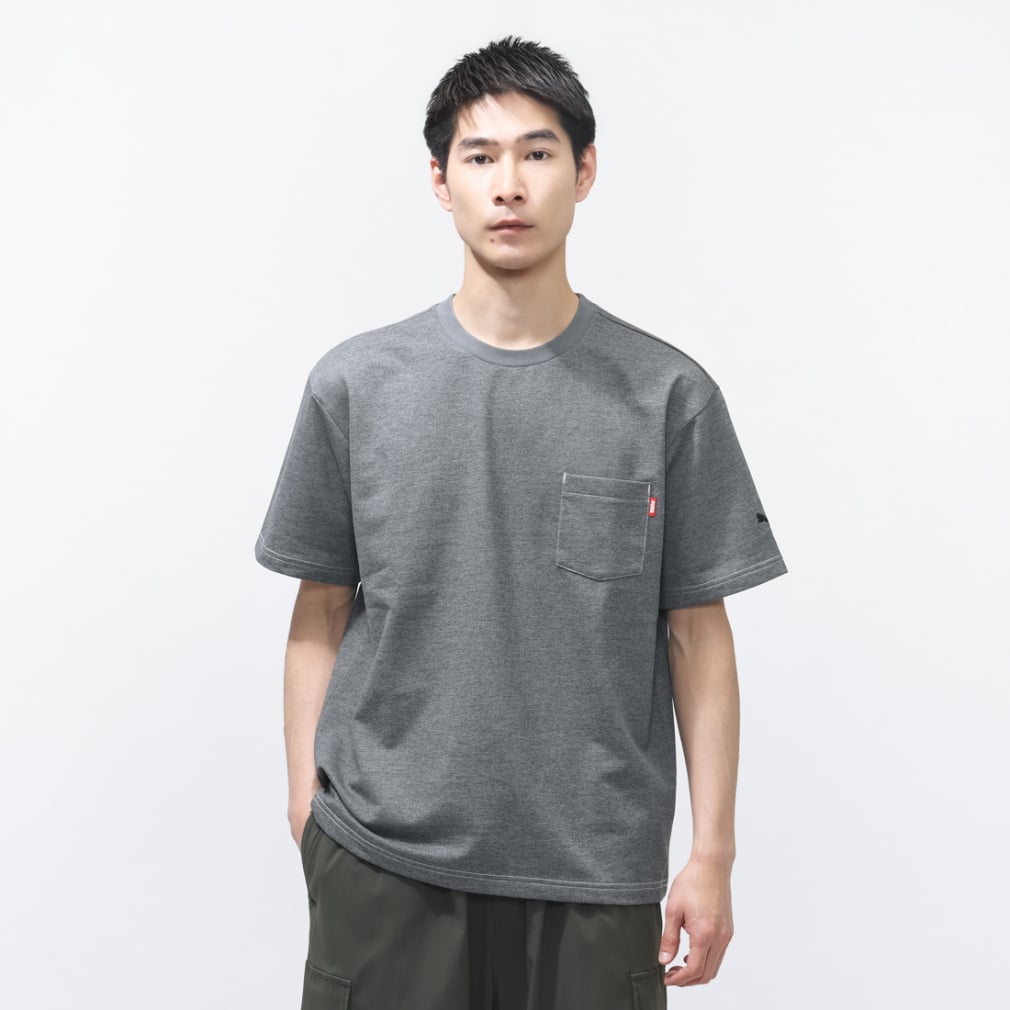 ESS ELEVATED デニム ライク SS Tシャツ(ブラック-S)