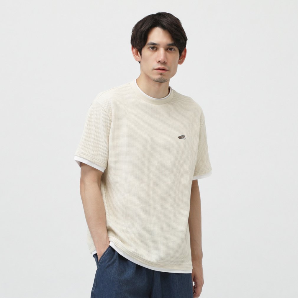 アルペン限定 シューパッチレイヤードワッフルショートスリーブTシャツ(サンド-S　メンズ)
