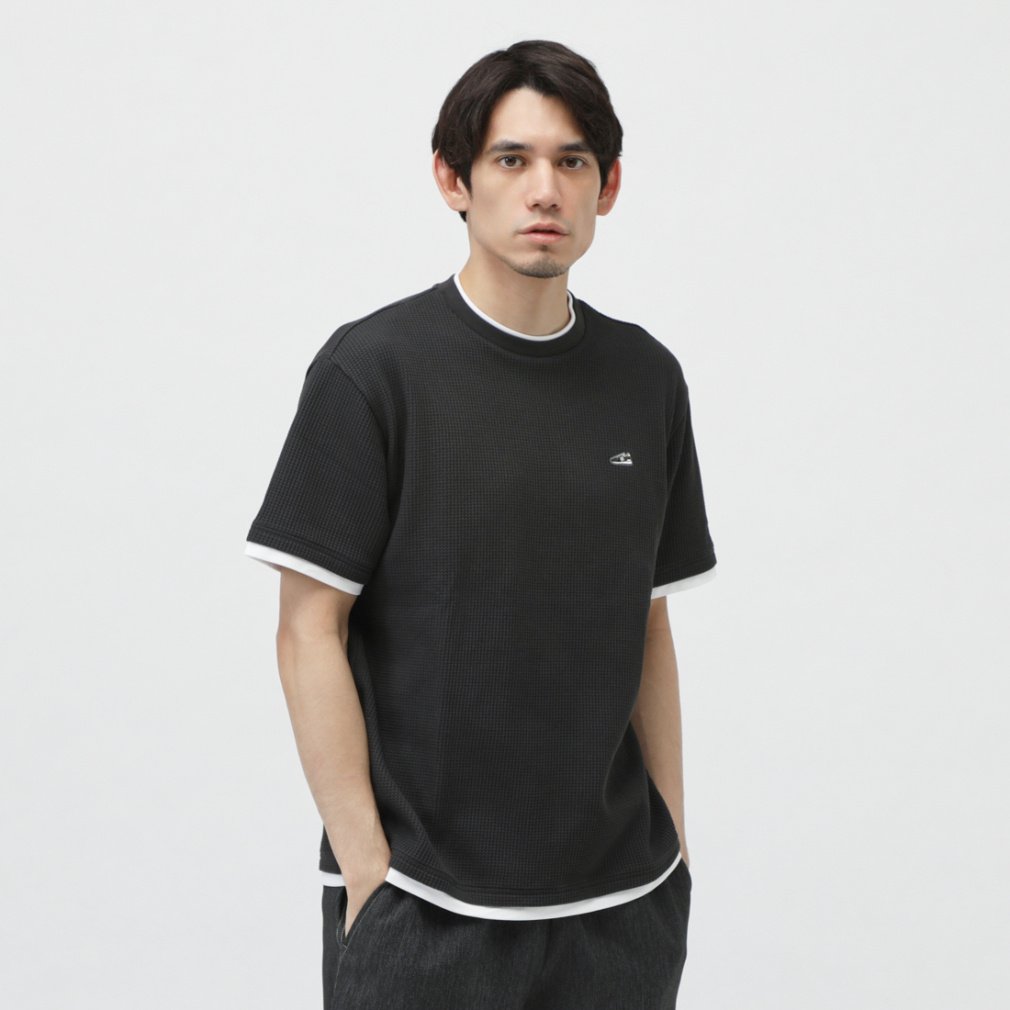 アルペン限定 シューパッチレイヤードワッフルショートスリーブTシャツ(ブラック-S　メンズ)