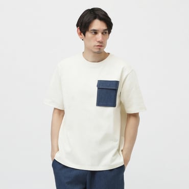 アルペン限定 デニムコンビTシャツ(オフホワイト-S　メンズ)