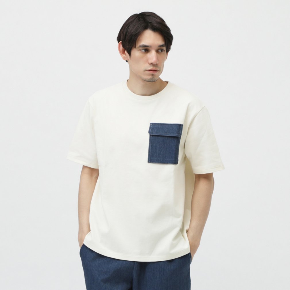 アルペン限定 デニムコンビTシャツ(オフホワイト-S　メンズ)