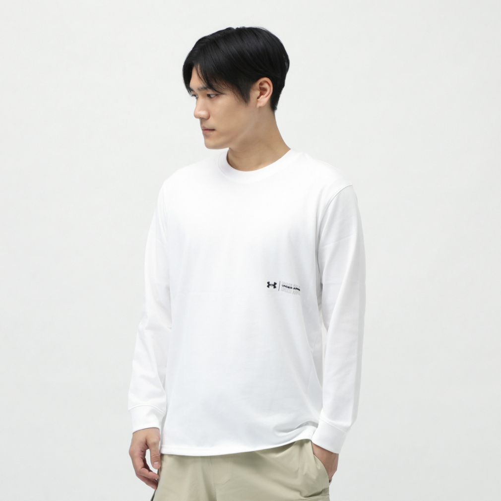 UAヘビーウエイト グラフィック ロングスリーブ Tシャツ(ホワイト-S　メンズ)