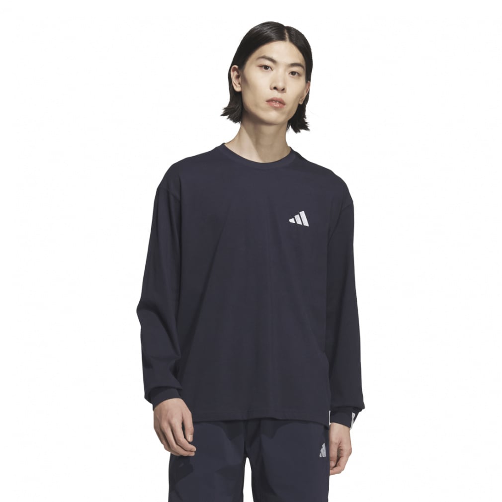 エッセンシャルズ プラス ルーズフィット スモールロゴ 長袖Tシャツ(ネイビー-S)