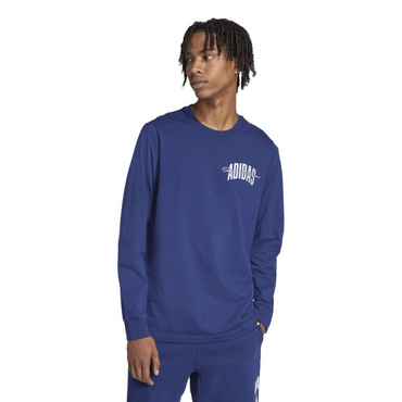 カレッジスクリプトが施された長袖のグラフィックTシャツ(ネイビー-S)