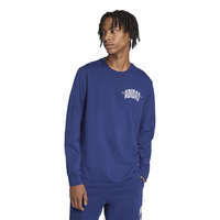 カレッジスクリプトが施された長袖のグラフィックTシャツ