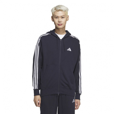 エッセンシャルズ プラス ルーズフィット スリーストライプス フレンチテリー フルジップパーカー(ネイビー-S)