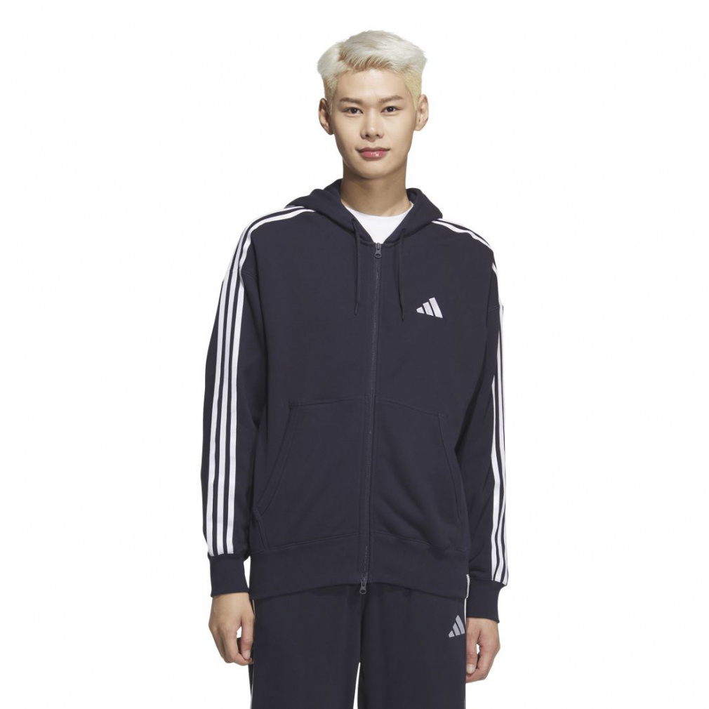 アディダス メンズ スウェット フルジップ エッセンシャルズ プラス ルーズフィット スリーストライプス フレンチテリー フルジップパーカー JUP86 JW6925 JW6926 adidas