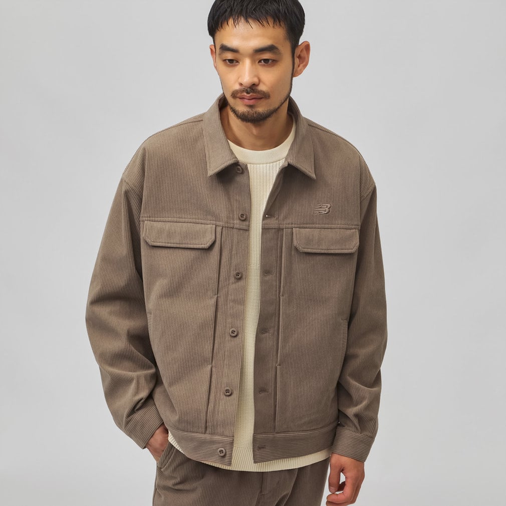Sanca コーデュロイ ショールカラー ジャケット ベージュ ニューバランス THE CITY メンズ ウェア コーデュロイユーティリティー