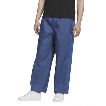 ルーズフィット デニム フルレングス オープン ヘム パンツ アルペン(ブルー-L)