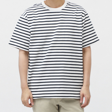 ヘビーウェイトコットンボーダーTシャツ(ホワイト×ネイビー-S)