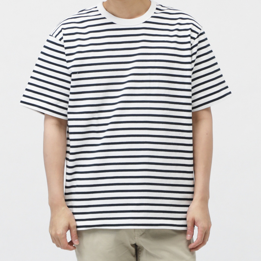 ヘビーウェイトコットンボーダーTシャツ(ホワイト×ネイビー-S)