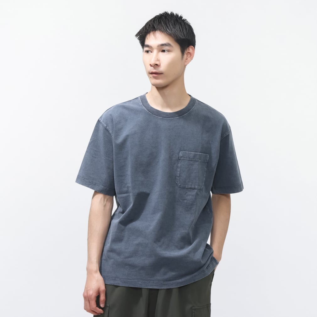 ウォッシュコットンTシャツ(ダークブルー-S)
