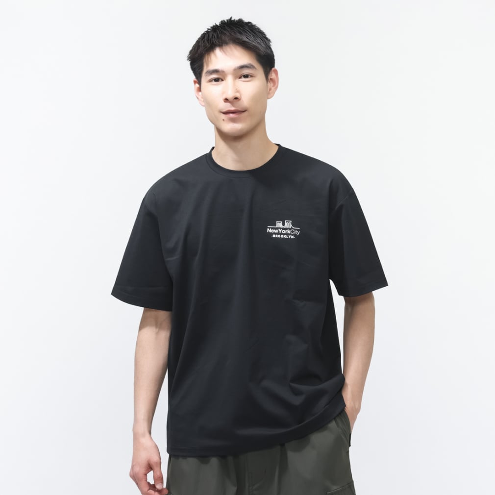 UVカットドライグラフィックTシャツ NEWYORKCITY BROOKLYNワンポイントロゴ(ブラック-S)