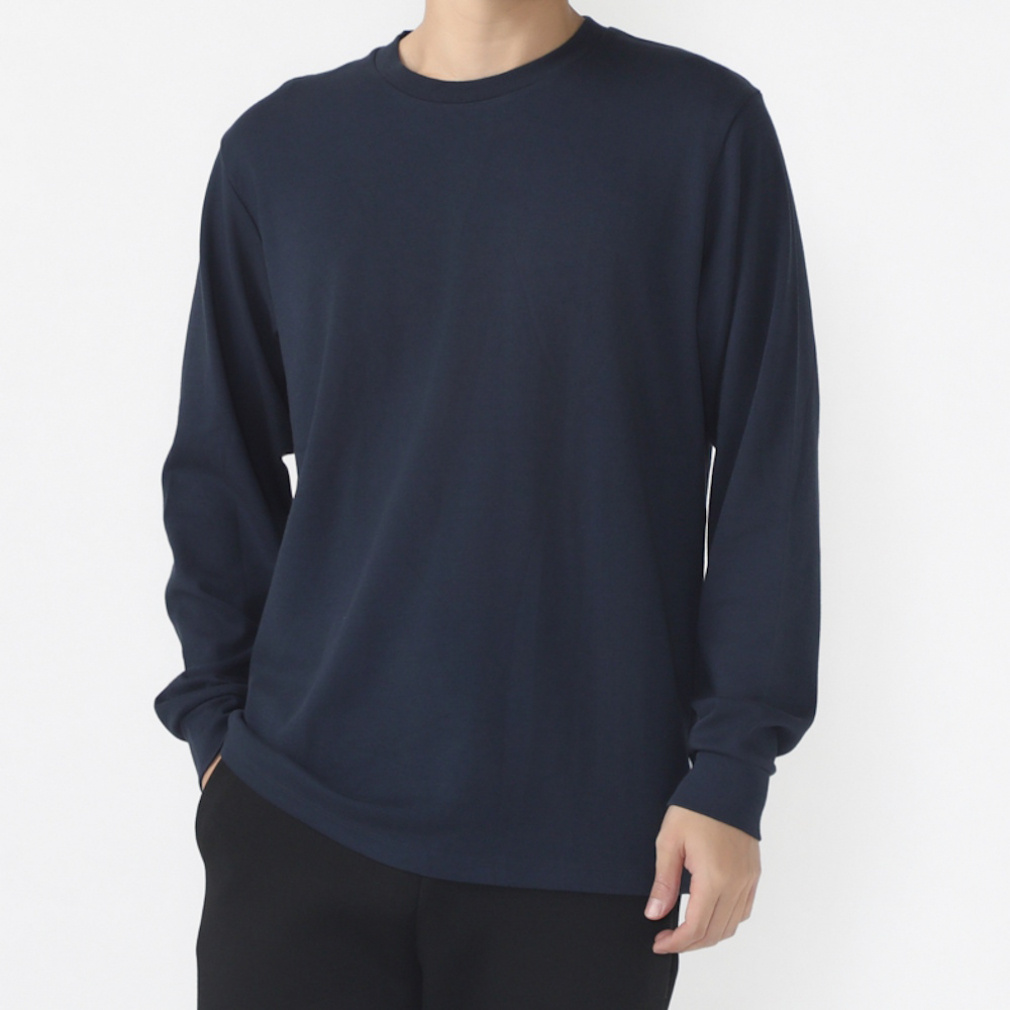 iHEAT コットンロングTシャツ(ネイビー-S)