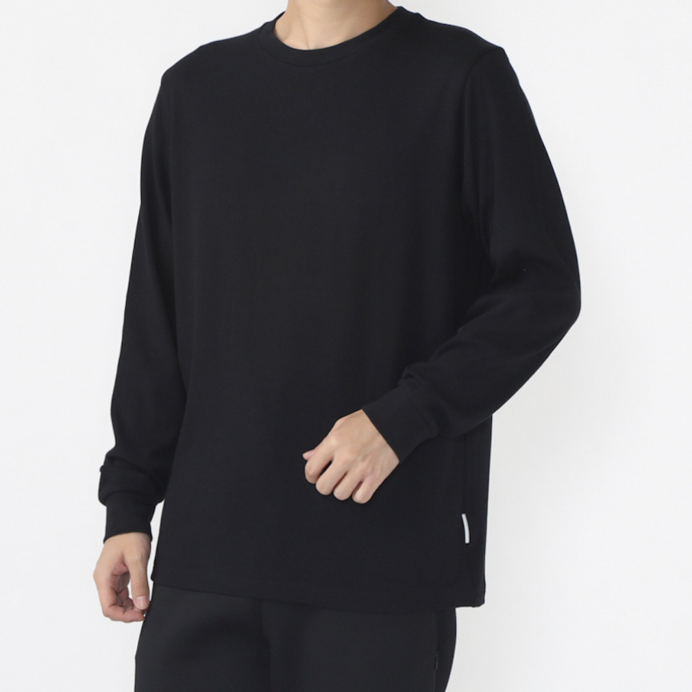iHEAT コットンロングTシャツ(ブラック-S)
