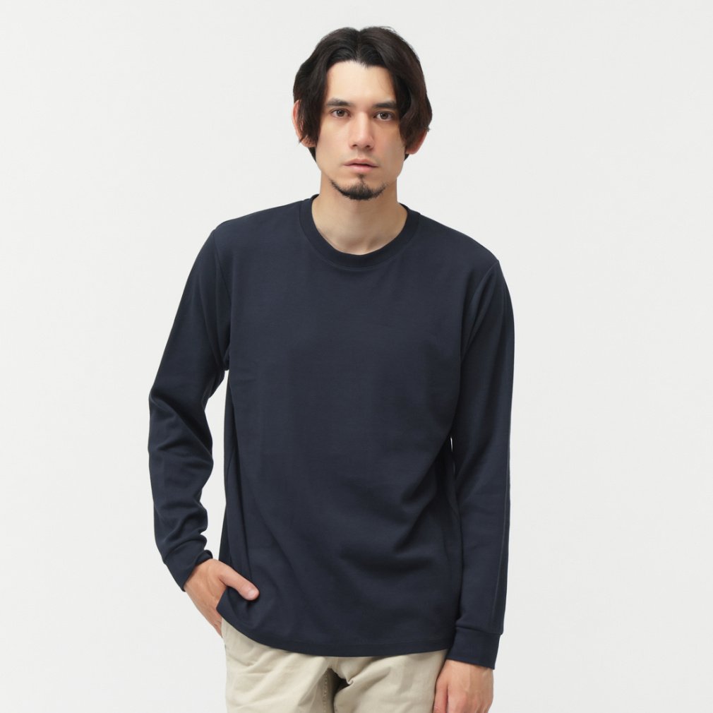 iHEAT コットンロングTシャツ(ネイビー-S)
