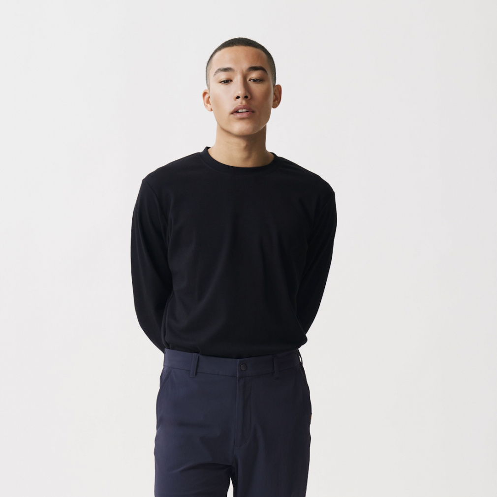 iHEAT コットンロングTシャツ(ブラック-S)