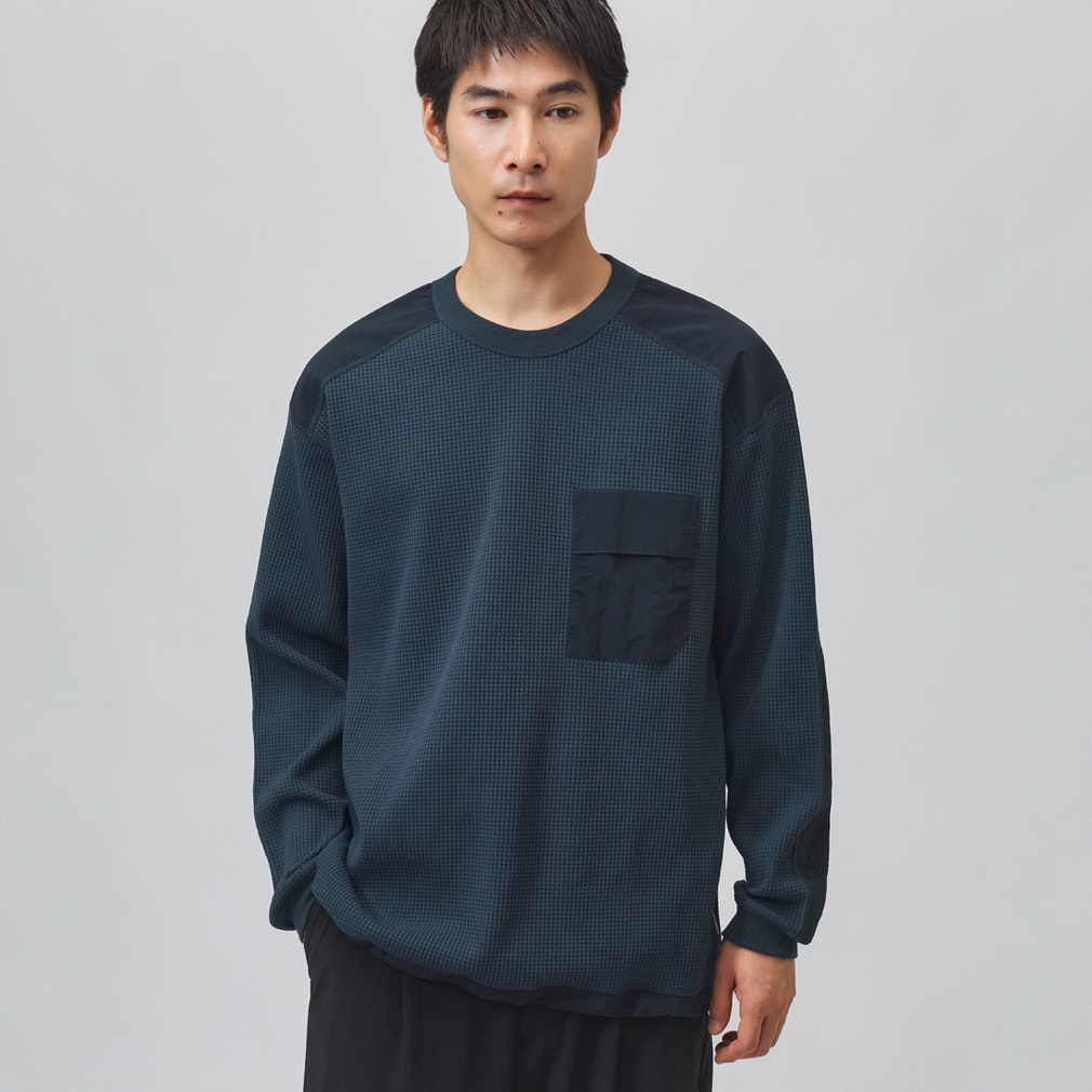 ティゴラ メンズ 長袖 Tシャツ ワッフルポケットロングTシャツ TR